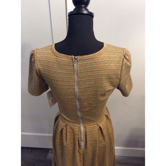 New NWT LuLaRoe Amelia Small S Dress Gold Yellow Brown Patterns - Picture 3 of 7